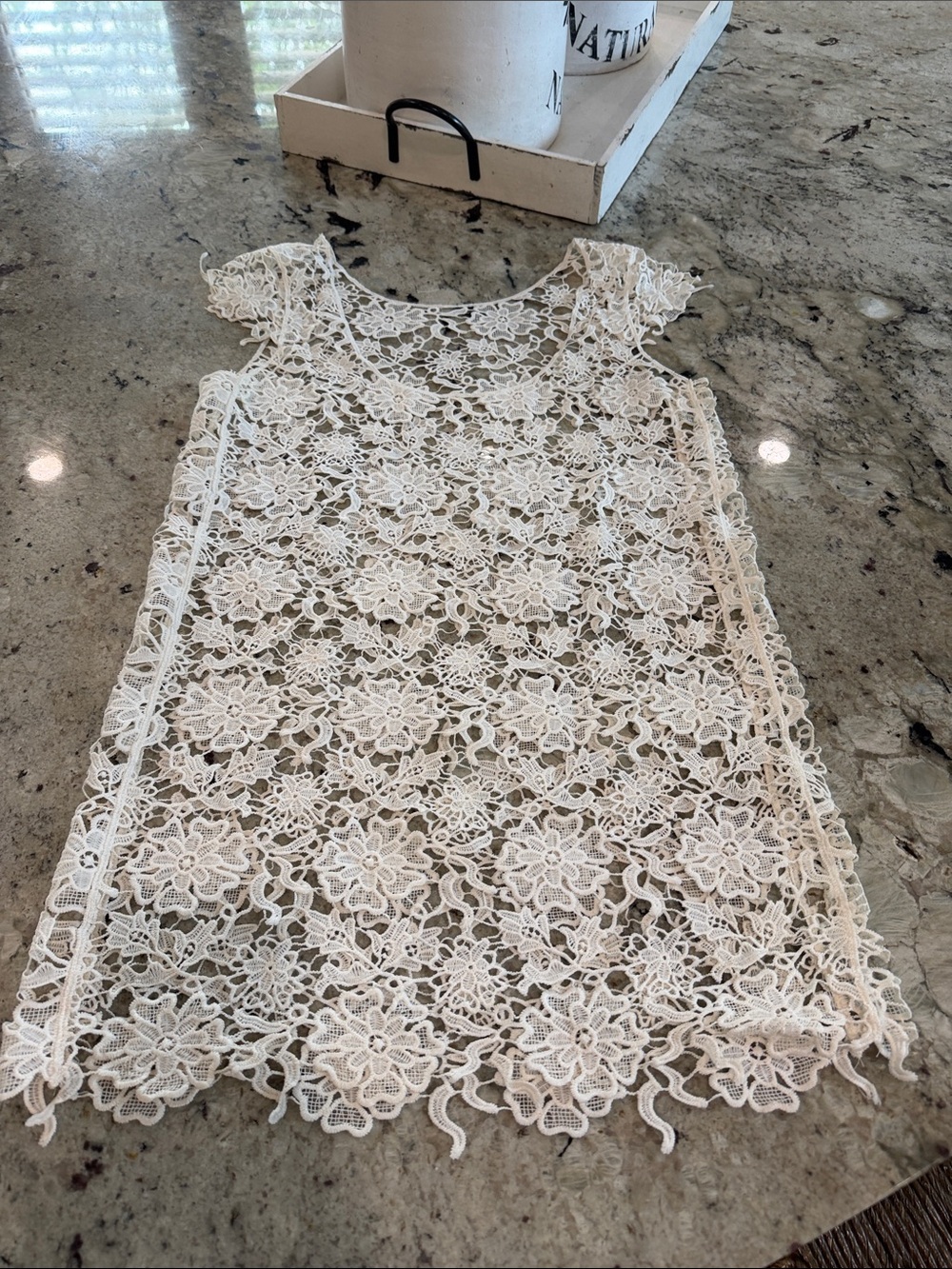 Lace Floral Overlay Cover Up Dress - Cream